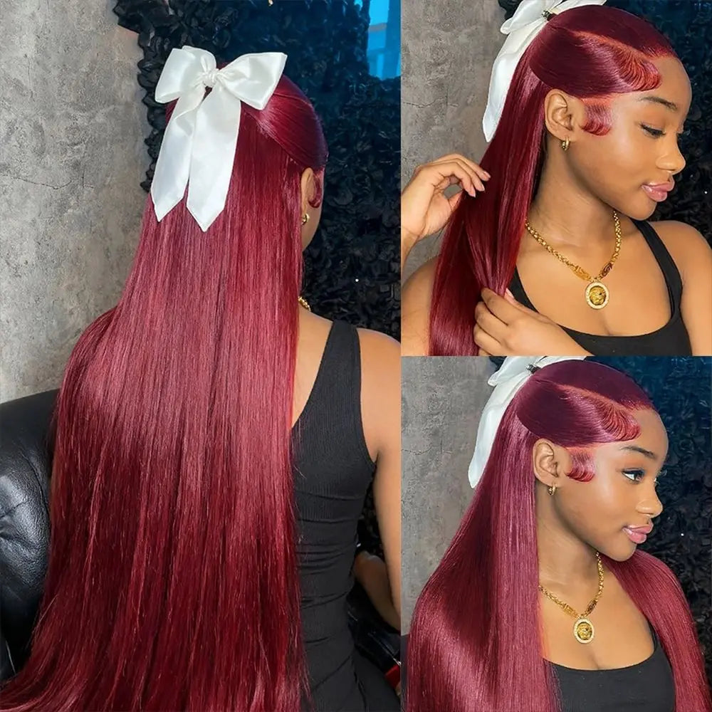 Tuneful 99J Burgundy Straight Lace Front Wigs Human Hair 99J Colored 13X6 HD Transparent Lace Frontal Wigs for Women 180% Density Human Hair Wigs Pre Plucked with Baby Hair