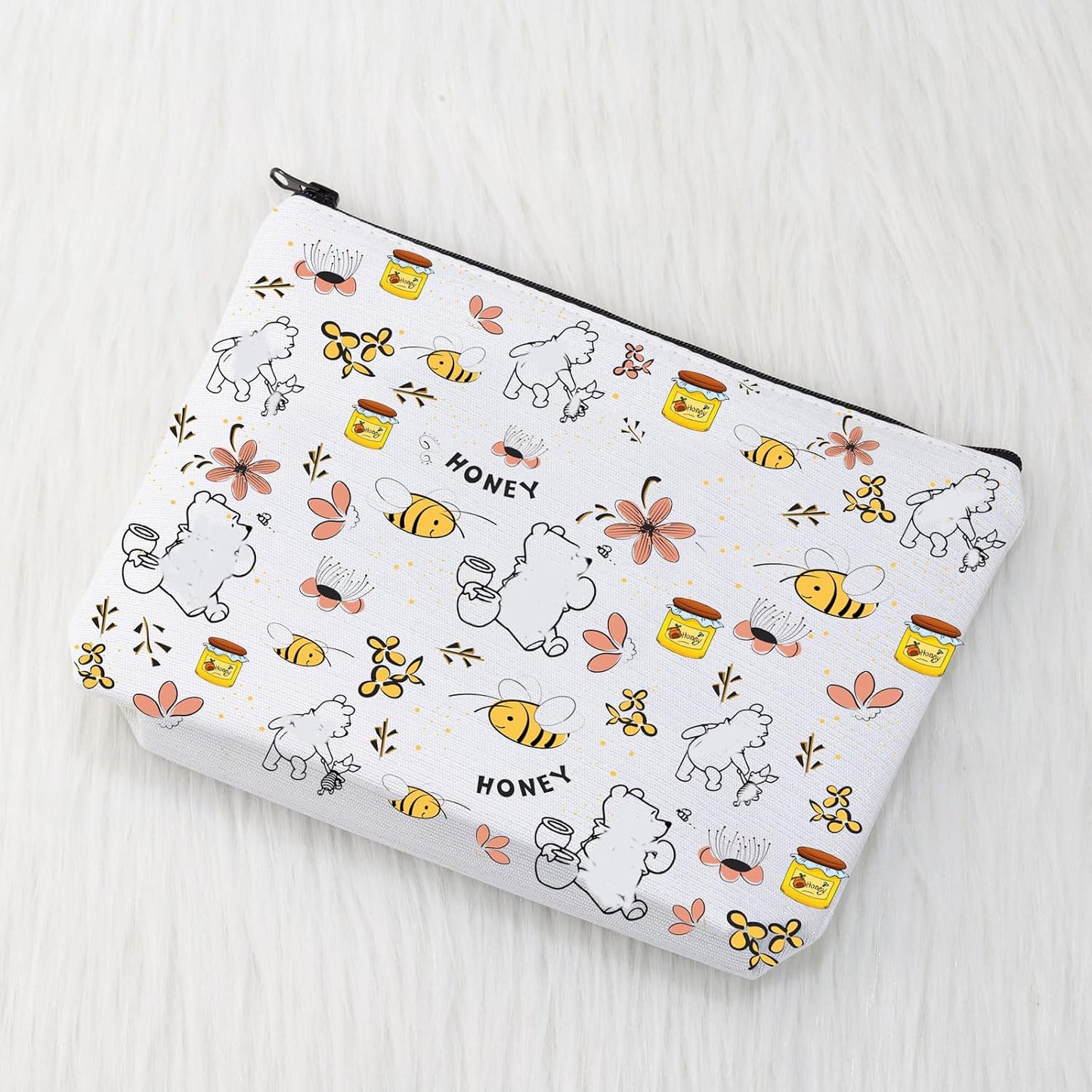 Cartoon Bear Makeup Bag Cosmetic Bag Bear Lover Gifts Bag for Women Friends Honey Bee Gifts Travel Pouch Toiletry Case (Bear Bag)