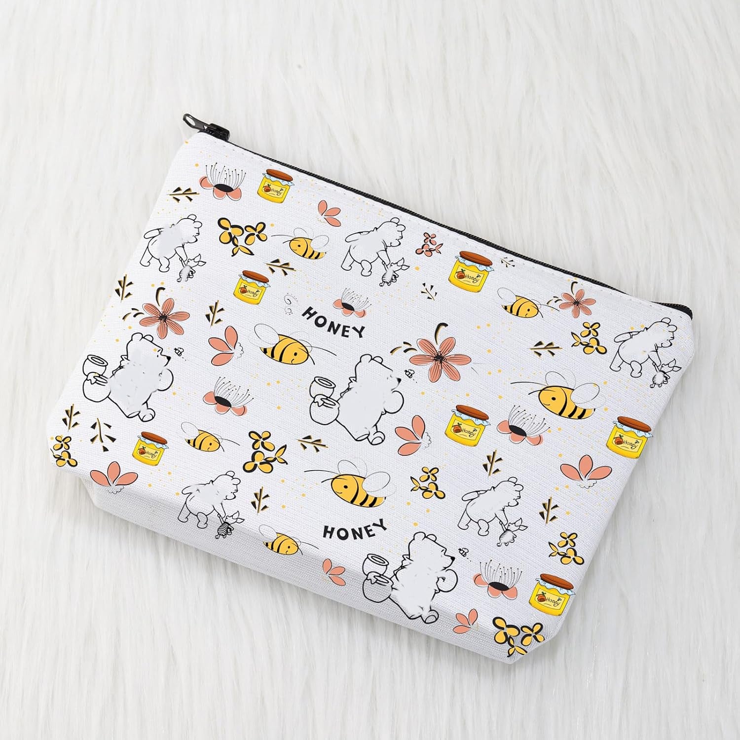 Cartoon Bear Makeup Bag Cosmetic Bag Bear Lover Gifts Bag for Women Friends Honey Bee Gifts Travel Pouch Toiletry Case (Bear Bag)