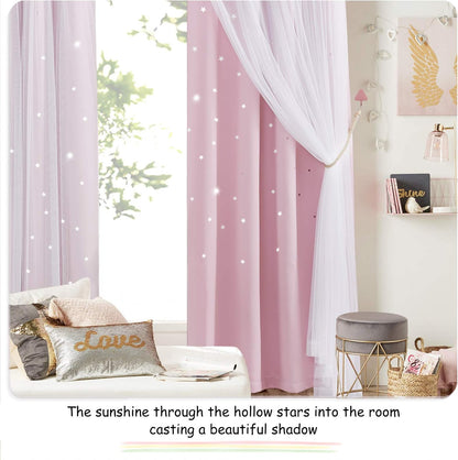 Blackout Pink Curtains - Stars Cut Out for Kids Nursery, Girls Room, Thermal Drapery with Eyelet, 2 Panels, W46 X L72 Inch (117X183 Cm), Pink