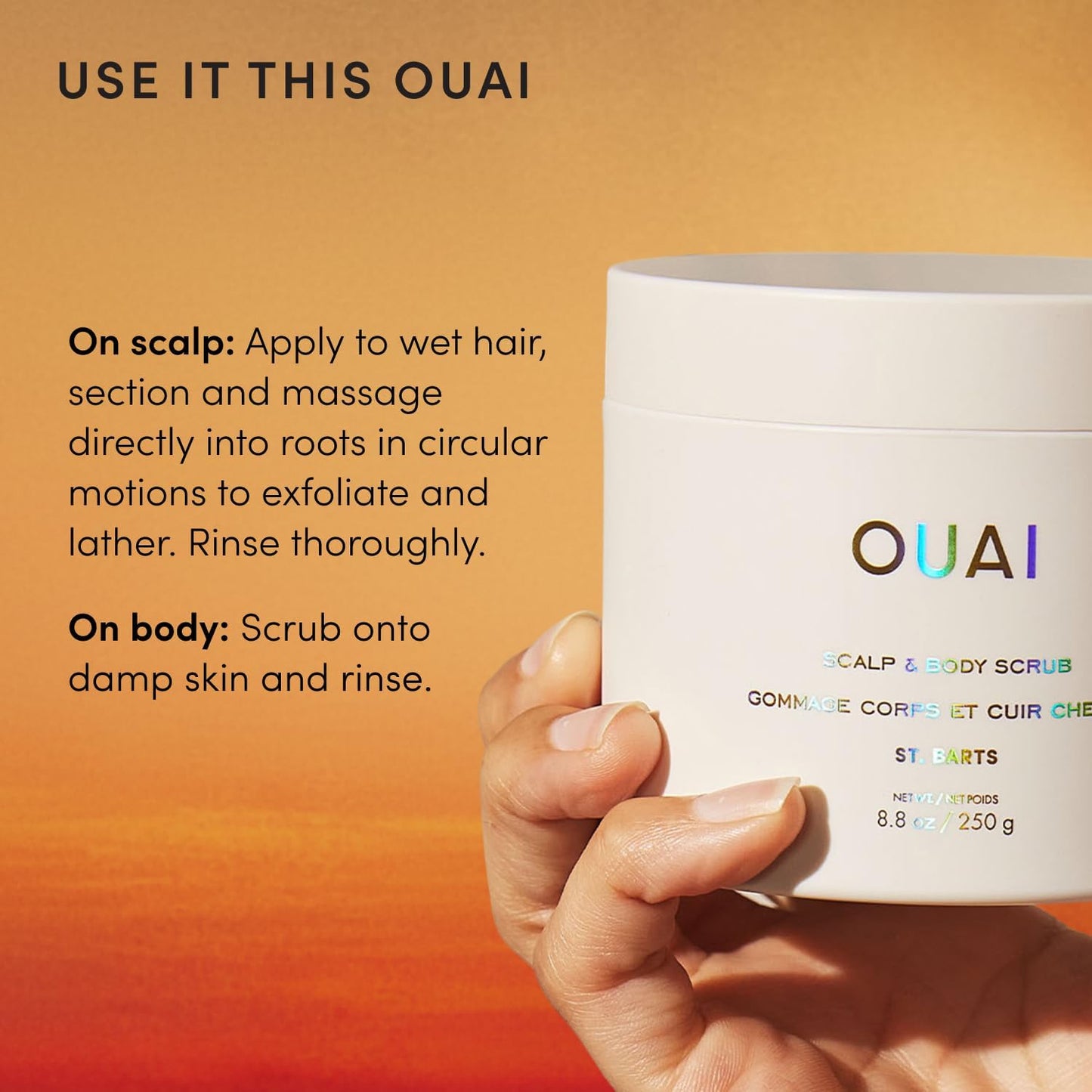 Scalp & Body Scrub, St. Barts - Foaming Coconut Oil Sugar Scrub & Gentle Scalp Exfoliator Cleanses, Removes Buildup & Moisturizes Skin - Paraben, Phthalate and Sulfate Free Body Care - 250G
