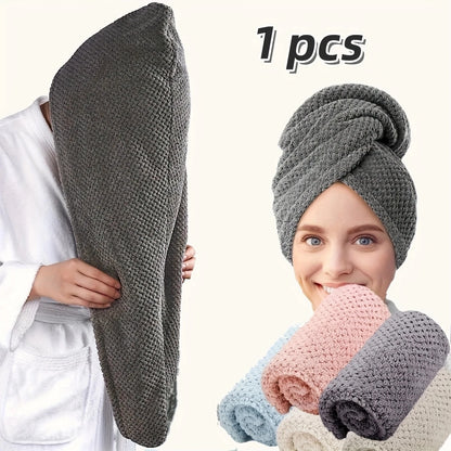 Solid Color Hair Towel Textured Dry Hair Cap 9.8' X 25.5' Absorbent Hair Towel Wrap for Button-Down Women