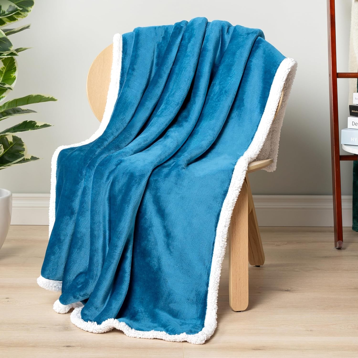 Sherpa Fleece Throw Blanket for Couch, Teal Blue, Plush Soft Fuzzy Sofa Blanket, Cozy Reversible Winter Throw for Women Men, 50X60 Inches