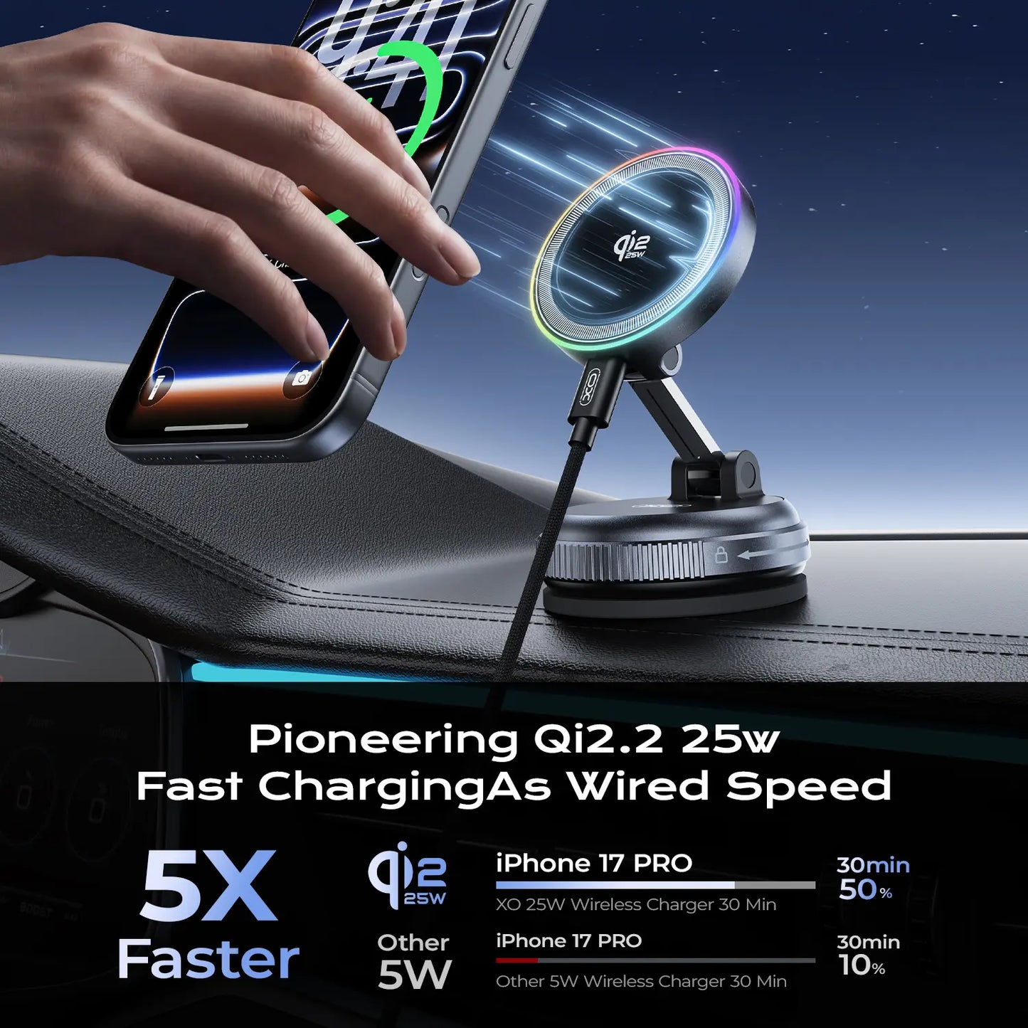 Qi2.2 25W Magsafe Car Mount Charger, Magsafe Car Charger, Suction Wireless Charger,Air Vent/Dashboard Magnetic Wireless Phone Holder Mount for Iphone 17/16/15/14/13/12, Galaxy S25, Pixel 10, Fast Charging