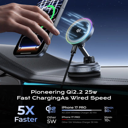 Qi2.2 25W Magsafe Car Mount Charger, Magsafe Car Charger, Suction Wireless Charger,Air Vent/Dashboard Magnetic Wireless Phone Holder Mount for Iphone 17/16/15/14/13/12, Galaxy S25, Pixel 10, Fast Charging