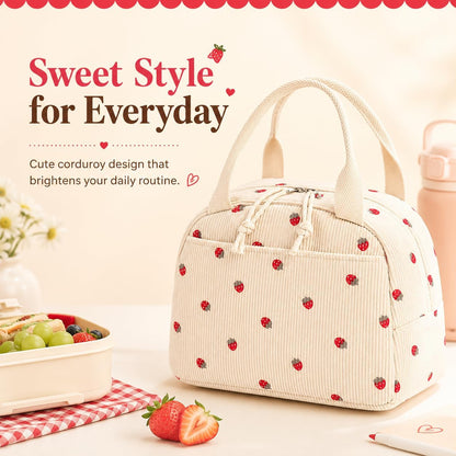 Lunch Bag for Women Men Cute Corduroy Lunch Tote Bags Reusable Insulated Lunch Box Large Capacity Reusable Insulated Cooler for School Work or Travel