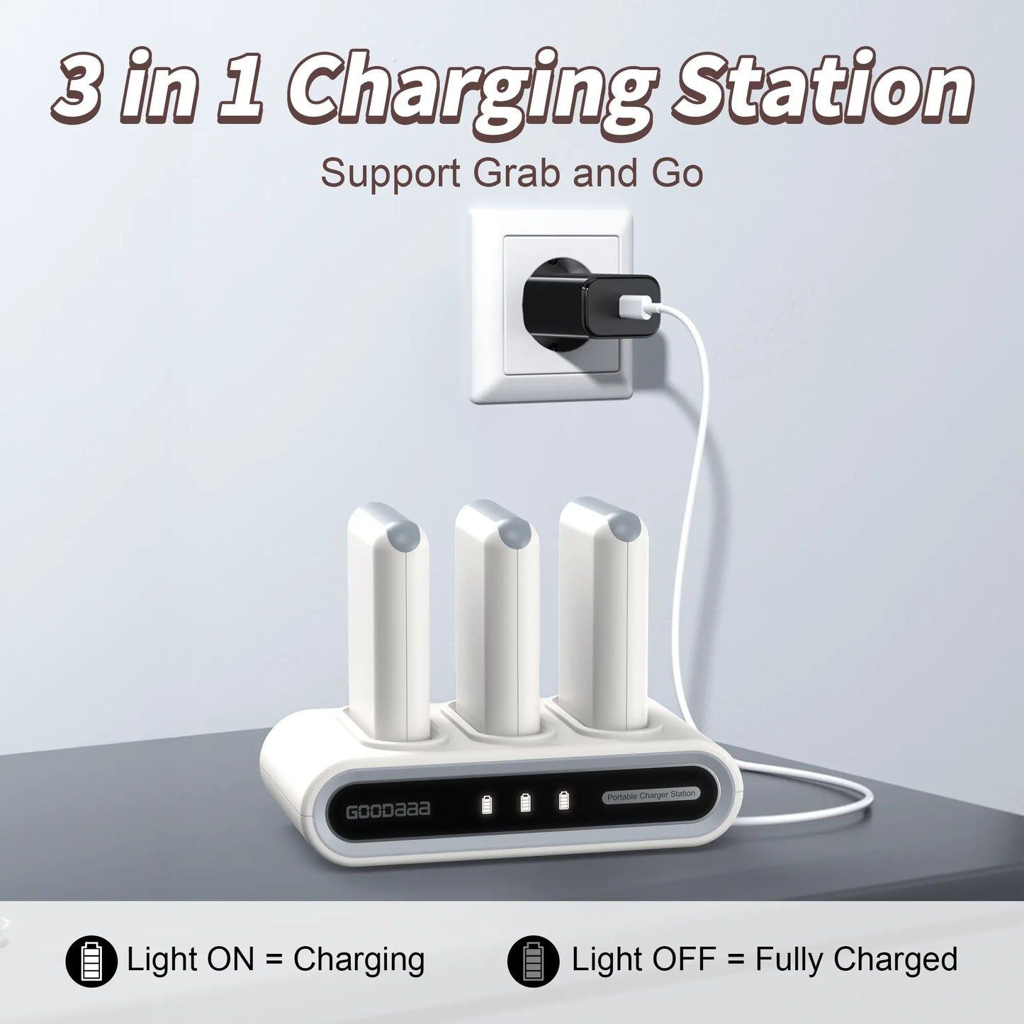 Goodaaa 3-Pack 10000Mah Portable Charger with Charging Dock Station, Built-In Cables, Family Power Hub for Home, Office, Travel, Parties, Dorms & Perfect Gift Tiktokshopbacktoschool