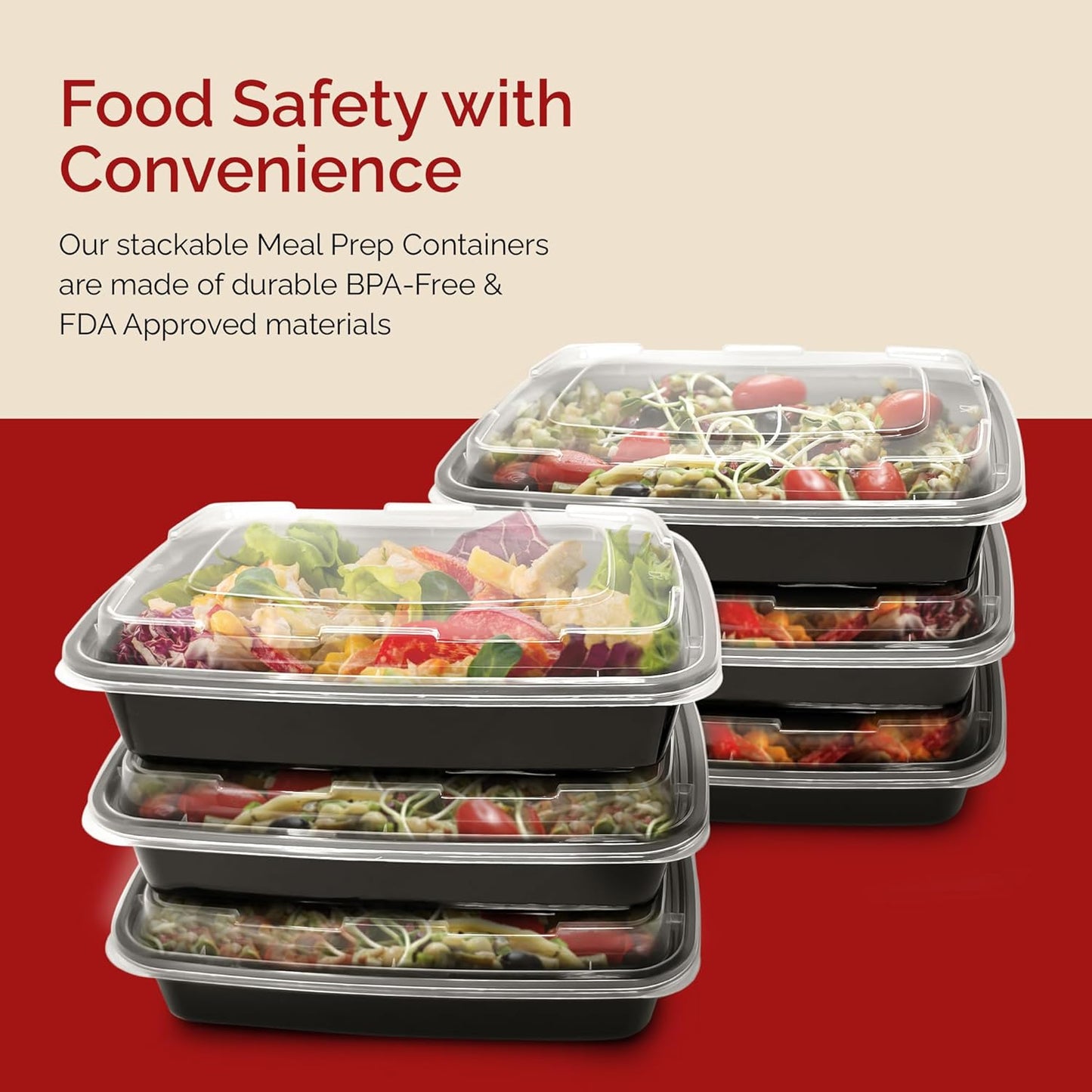 Meal Prep Containers (50 Pack, 32 Oz.) | 1 Compartment Food Containers with Lids | Microwavable Freezer Dishwasher Safe - Bento Box