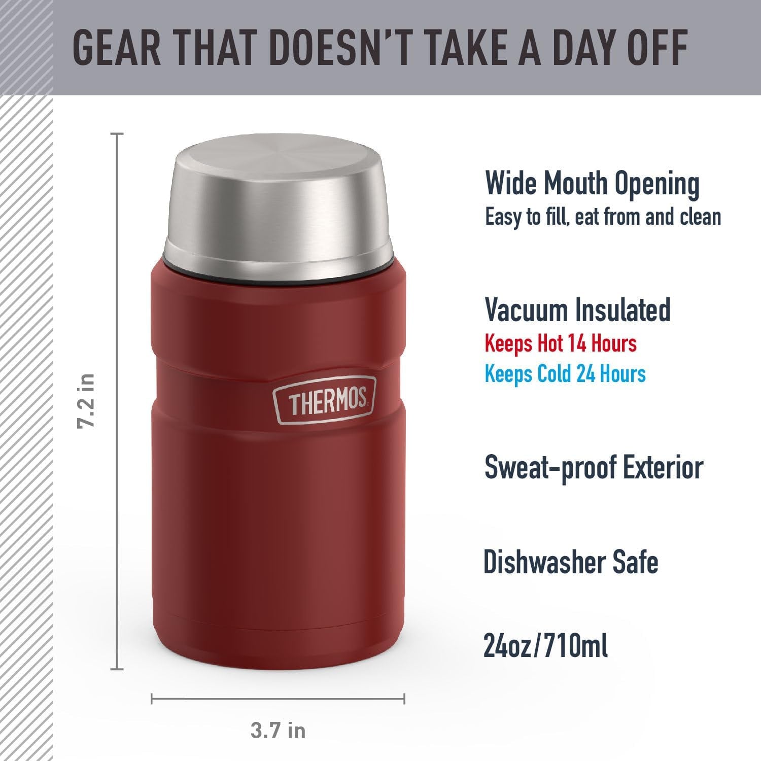 SK3020MR4 Vacuum-Insulated Food Jar with Spoon, 24 Ounce, Matte Red