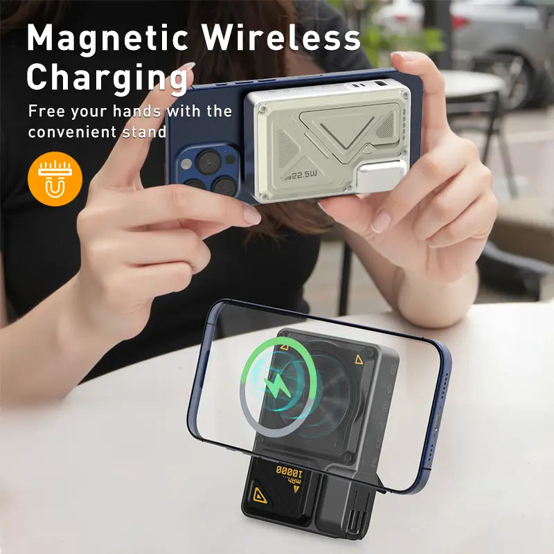 6 in 1 Magnetic Power Bank Charger 10,000Mah Portable Charger with Built-In Cable and Foldable AC Plug，22.5W Max，Portable Charger with Built-In Cables, for Samsung Google Pixel LG Moto Iphone Ipad