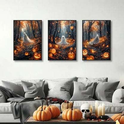 3Pcs/Sets Ghost Skeleton Posters and Prints Canvas Painting Gothic Flowers Wall Art for Home Living Room Decor Halloween Gifts