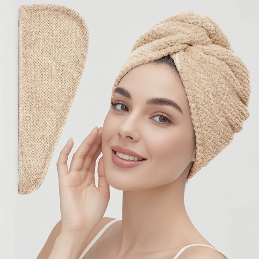 Solid Color Hair Towel Textured Dry Hair Cap 9.8' X 25.5' Absorbent Hair Towel Wrap for Button-Down Women