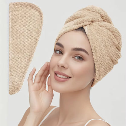 Solid Color Hair Towel Textured Dry Hair Cap 9.8' X 25.5' Absorbent Hair Towel Wrap for Button-Down Women