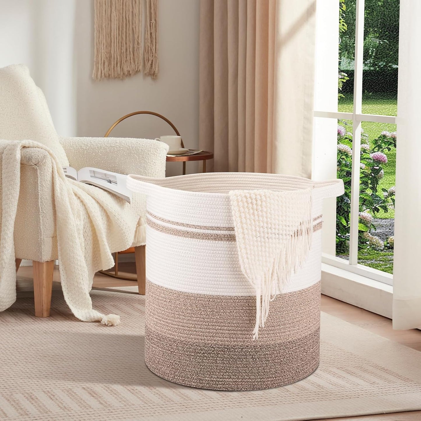 100L Laundry Baskets-Laundry Hamper, Storage Basket with Handles, Decorative Basket for Living Room, Woven Storage Basket for Toys Bin, Pillows, Blankets, Clothes-19X21In-Gradient Yellow