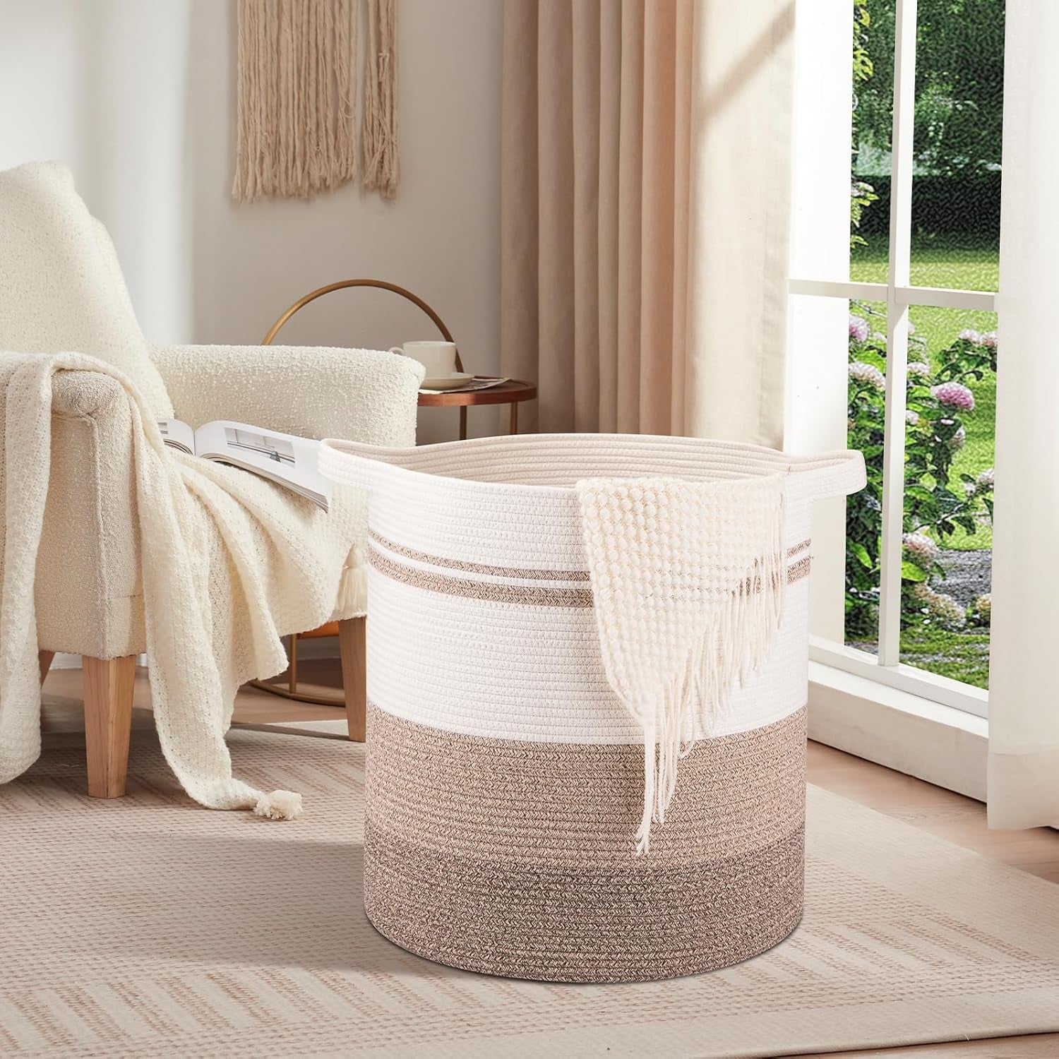100L Laundry Baskets-Laundry Hamper, Storage Basket with Handles, Decorative Basket for Living Room, Woven Storage Basket for Toys Bin, Pillows, Blankets, Clothes-19X21In-Gradient Yellow