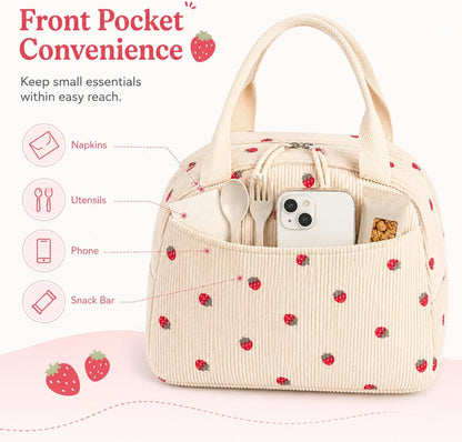 Lunch Bag for Women Men Cute Corduroy Lunch Tote Bags Reusable Insulated Lunch Box Large Capacity Reusable Insulated Cooler for School Work or Travel