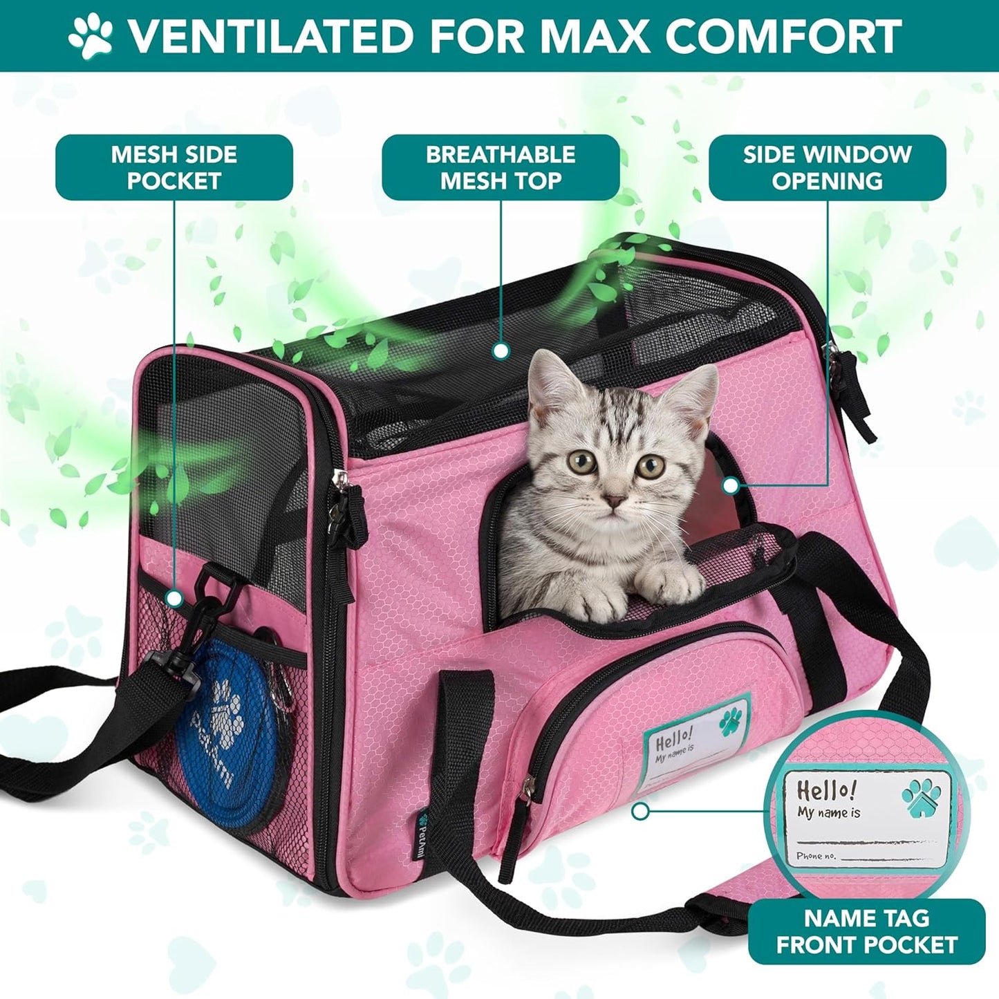 Airline Approved Pet Carrier for Cat, Soft Sided Dog Carrier for Small Dogs, Cat Travel Supplies Accessories for Indoor Cats, Ventilated Pet Carrying Bag Medium Large Kitten Puppy, Large Pink | Soft Sided TSA Travel Bag, Sherpa Bed, Breathable Mesh Ventilation, Collapsible Bowl, Fits under Seat, up to 18 Lbs