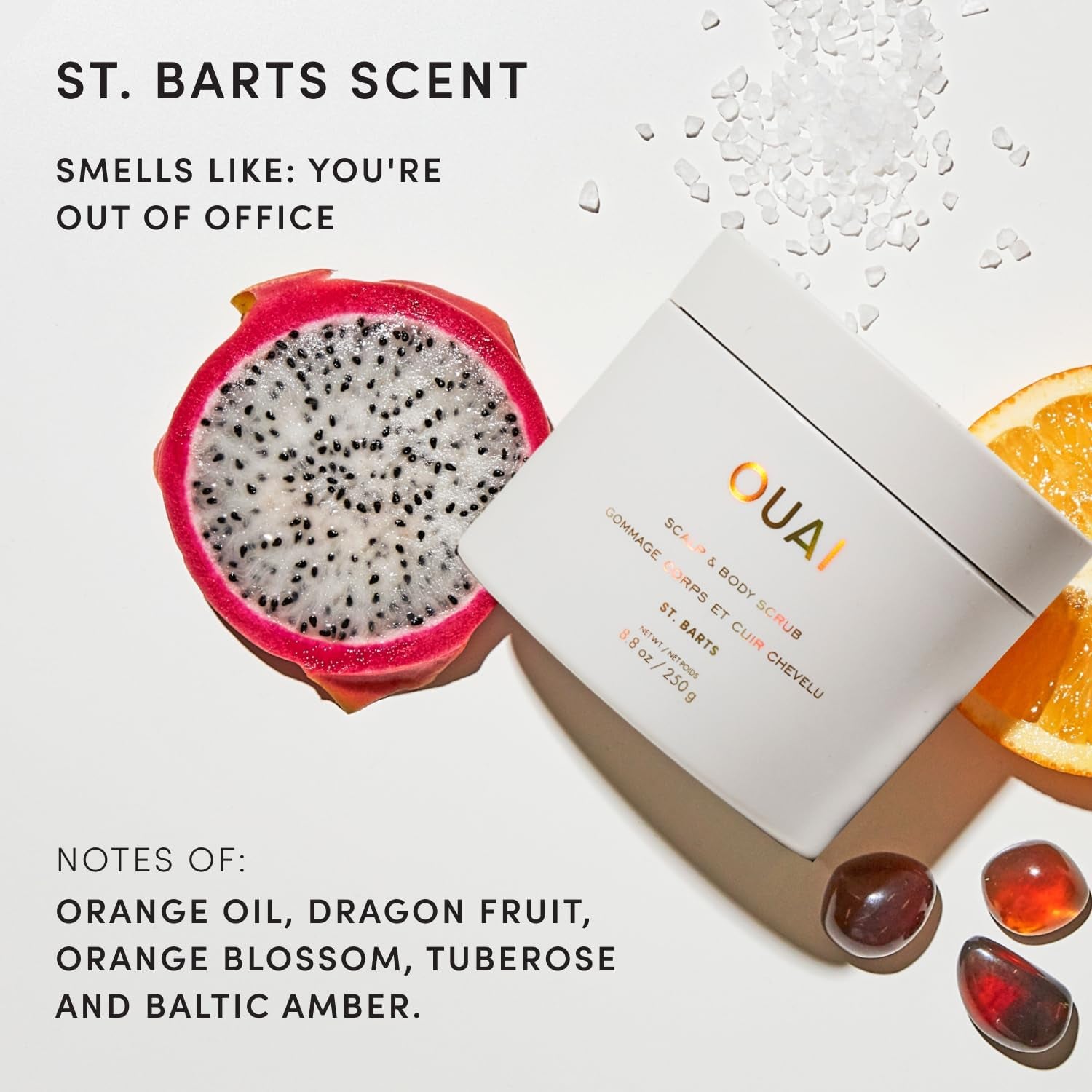 Scalp & Body Scrub, St. Barts - Foaming Coconut Oil Sugar Scrub & Gentle Scalp Exfoliator Cleanses, Removes Buildup & Moisturizes Skin - Paraben, Phthalate and Sulfate Free Body Care - 250G