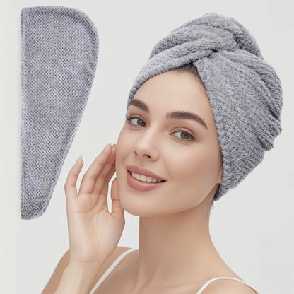 Solid Color Hair Towel Textured Dry Hair Cap 9.8' X 25.5' Absorbent Hair Towel Wrap for Button-Down Women