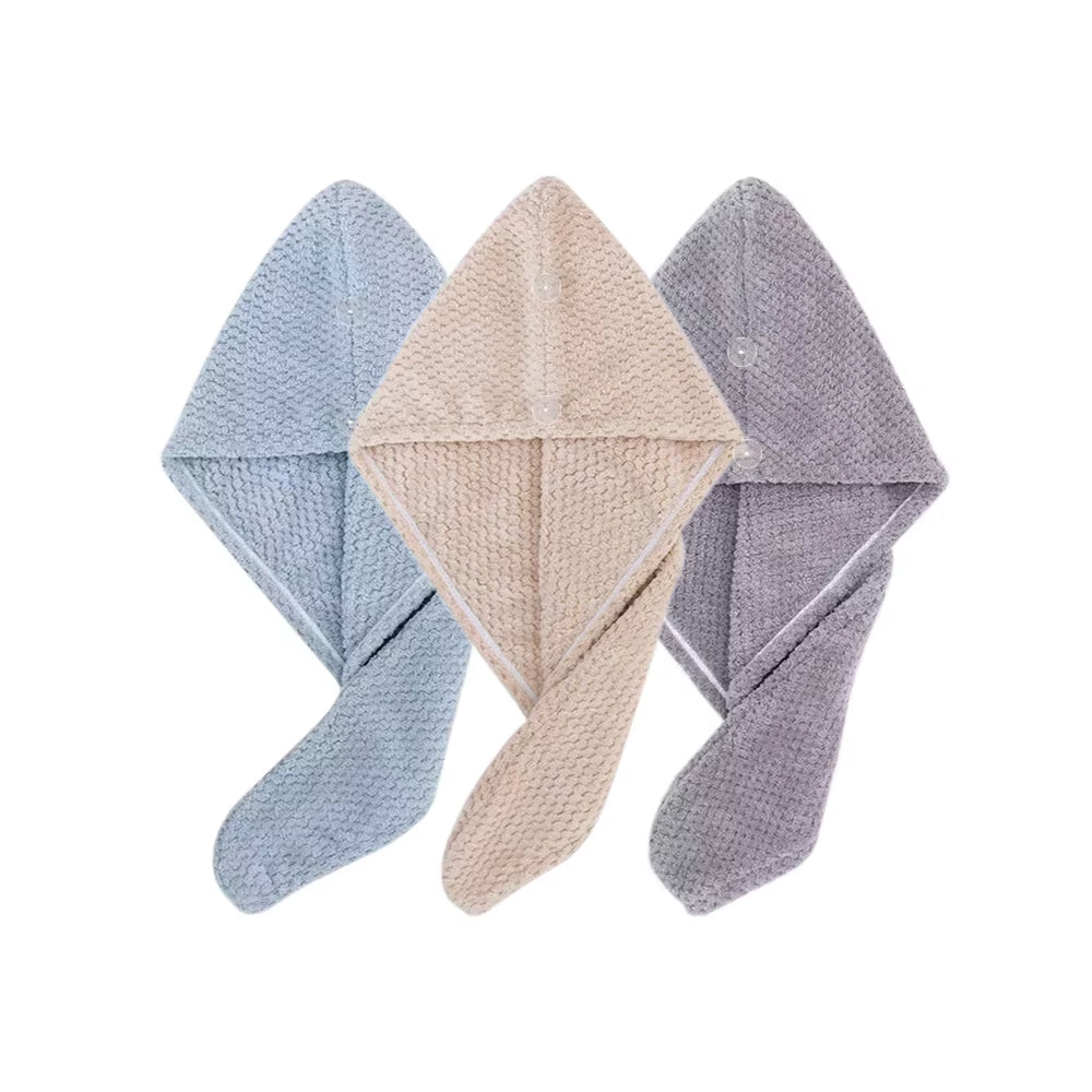 Solid Color Hair Towel Textured Dry Hair Cap 9.8' X 25.5' Absorbent Hair Towel Wrap for Button-Down Women