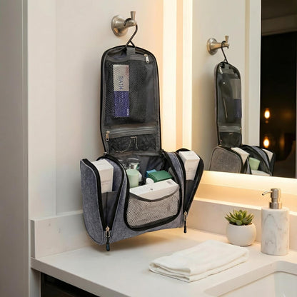 Travel Hanging Toiletry Wash Bag Makeup Cosmetic Organizer - Large Waterproof Hanging Toiletry Bags for Women and Men - Travel Essentials Accessories Hanging Wash Bag (Snowgray)