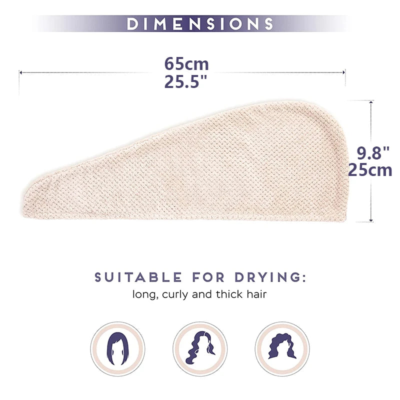 Solid Color Hair Towel Textured Dry Hair Cap 9.8' X 25.5' Absorbent Hair Towel Wrap for Button-Down Women