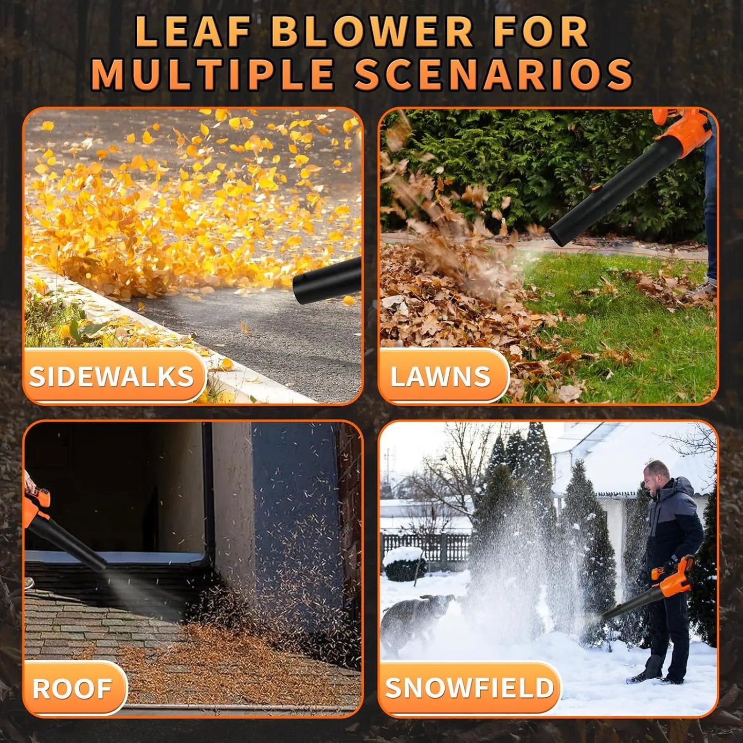 Leaf Blower Cordless with 21V 4.0Ah Battery & Charger, Lightweight Electric Cordless Leaf Blower with 2 Blowing Nozzles, Leaf Blower for Lawn Care Patio Porch Blowing Leaves Snow