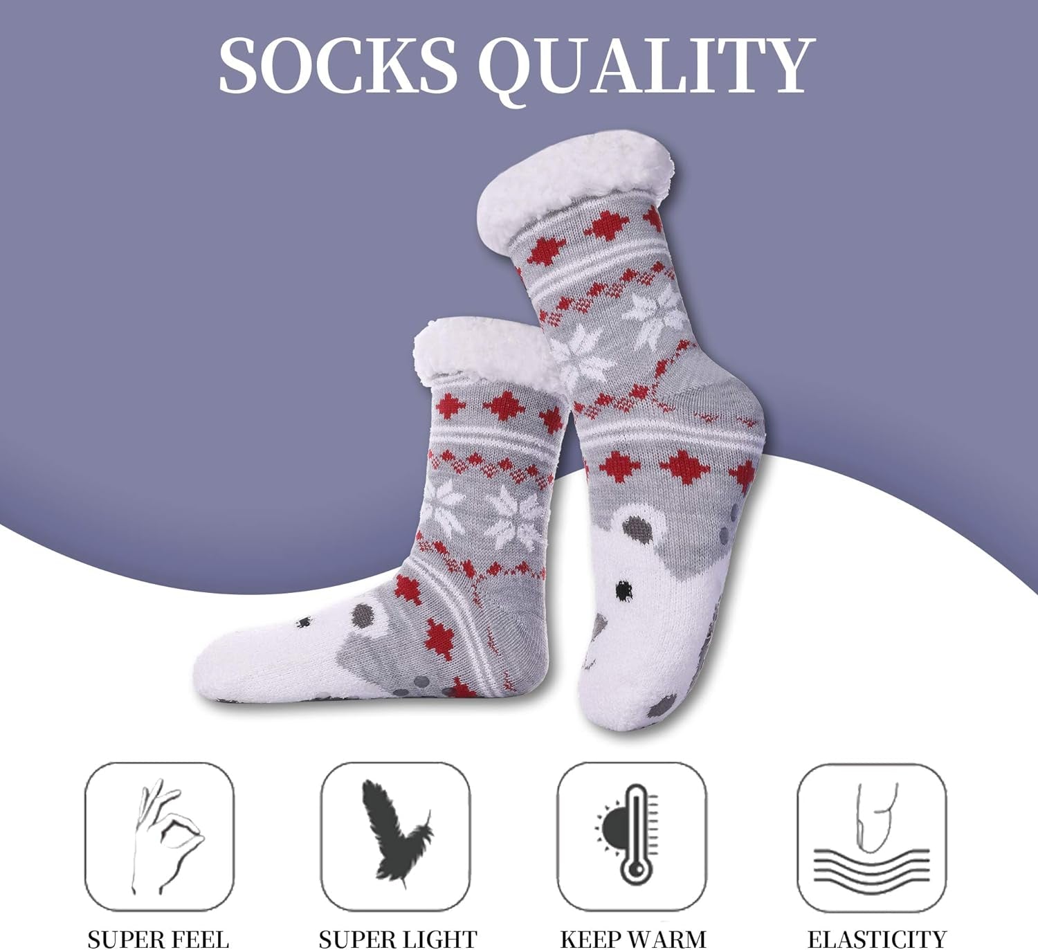 Fuzzy Slipper Socks for Women with Grips Cozy Soft Winter Non Slip Warm Socks