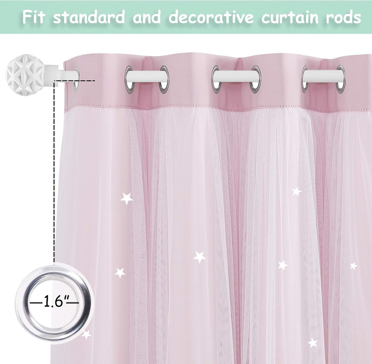 Blackout Pink Curtains - Stars Cut Out for Kids Nursery, Girls Room, Thermal Drapery with Eyelet, 2 Panels, W46 X L72 Inch (117X183 Cm), Pink