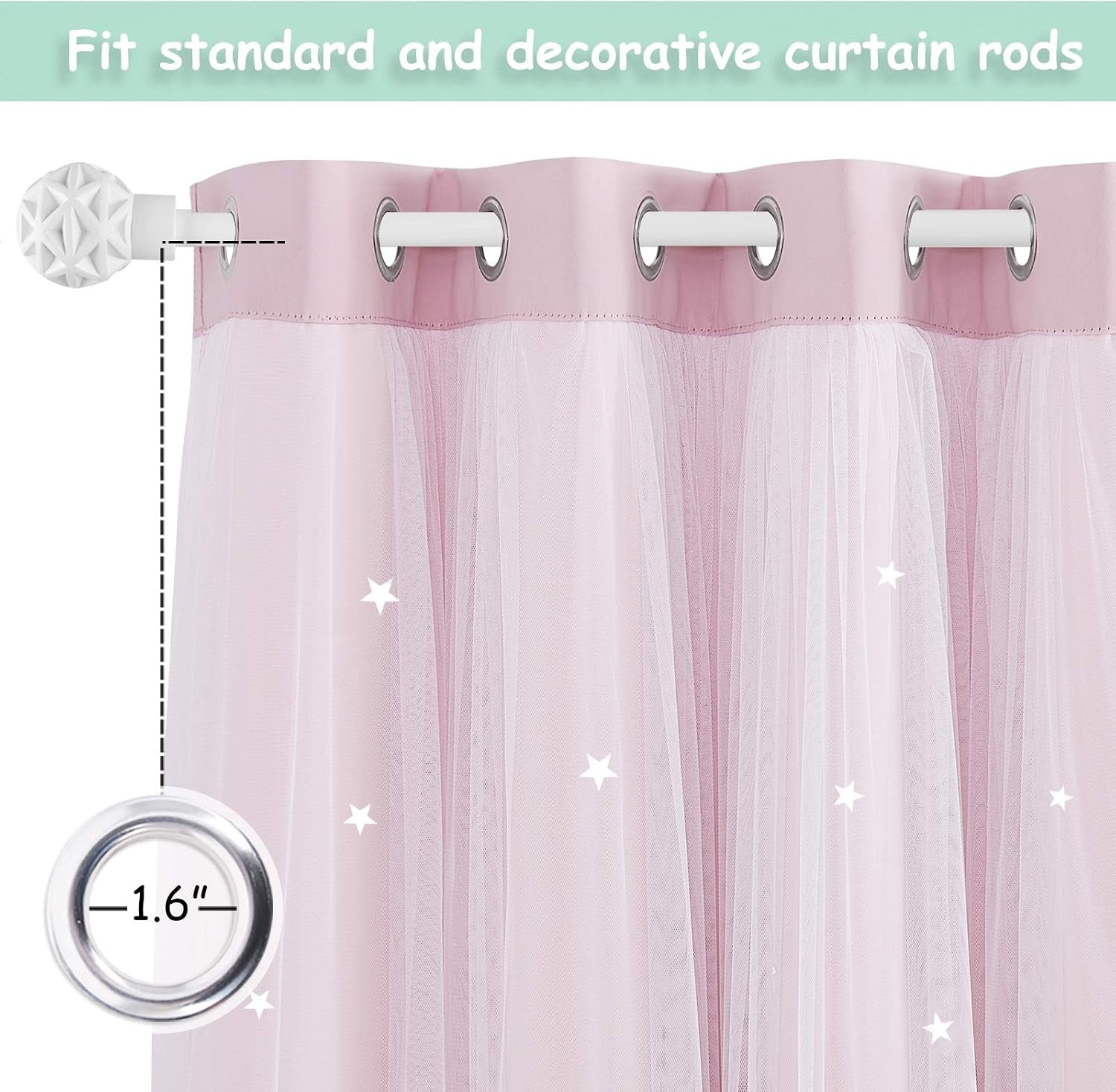 Blackout Pink Curtains - Stars Cut Out for Kids Nursery, Girls Room, Thermal Drapery with Eyelet, 2 Panels, W46 X L72 Inch (117X183 Cm), Pink