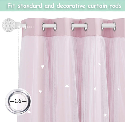 Blackout Pink Curtains - Stars Cut Out for Kids Nursery, Girls Room, Thermal Drapery with Eyelet, 2 Panels, W46 X L72 Inch (117X183 Cm), Pink