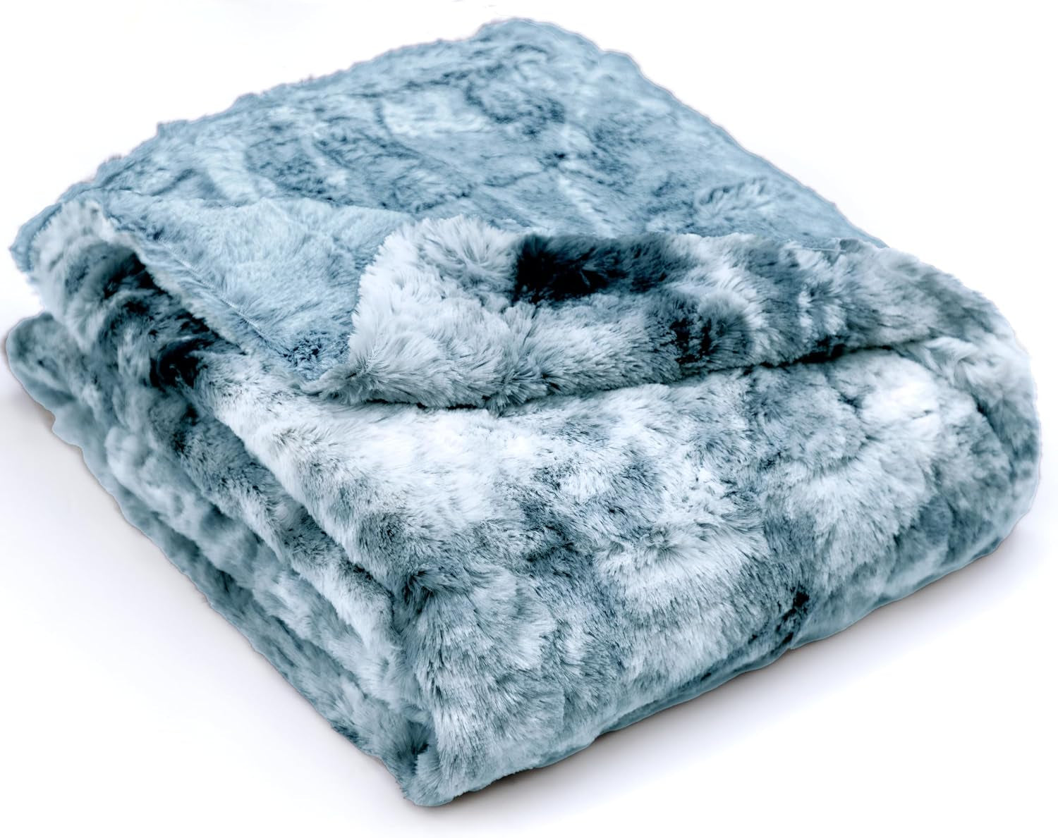 Doublesoft - Oversized Faux Fur Throw Blanket, 50"X65" Frost Blue Soft Fuzzy Fluffy Cozy Plush Furry Comfy Warm Home Decore for Couch Bed Chair & Bedroom