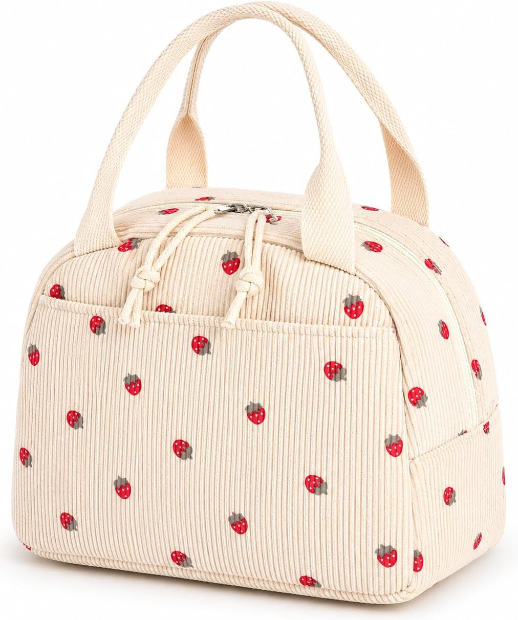 Lunch Bag for Women Men Cute Corduroy Lunch Tote Bags Reusable Insulated Lunch Box Large Capacity Reusable Insulated Cooler for School Work or Travel