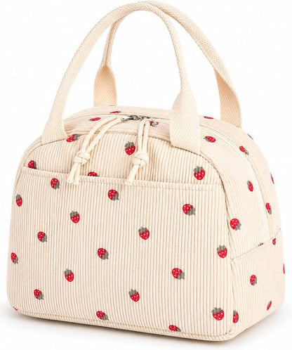 Lunch Bag for Women Men Cute Corduroy Lunch Tote Bags Reusable Insulated Lunch Box Large Capacity Reusable Insulated Cooler for School Work or Travel
