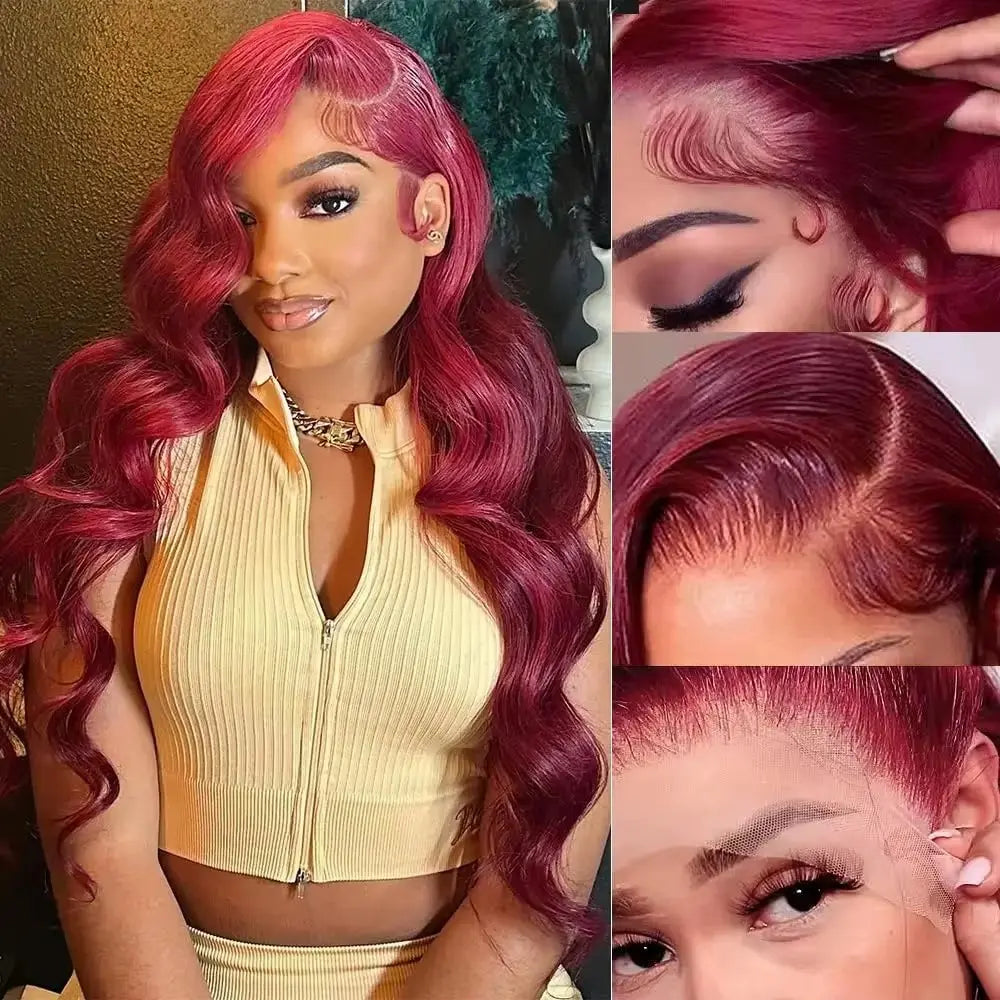 Tuneful 99J Burgundy Straight Lace Front Wigs Human Hair 99J Colored 13X6 HD Transparent Lace Frontal Wigs for Women 180% Density Human Hair Wigs Pre Plucked with Baby Hair