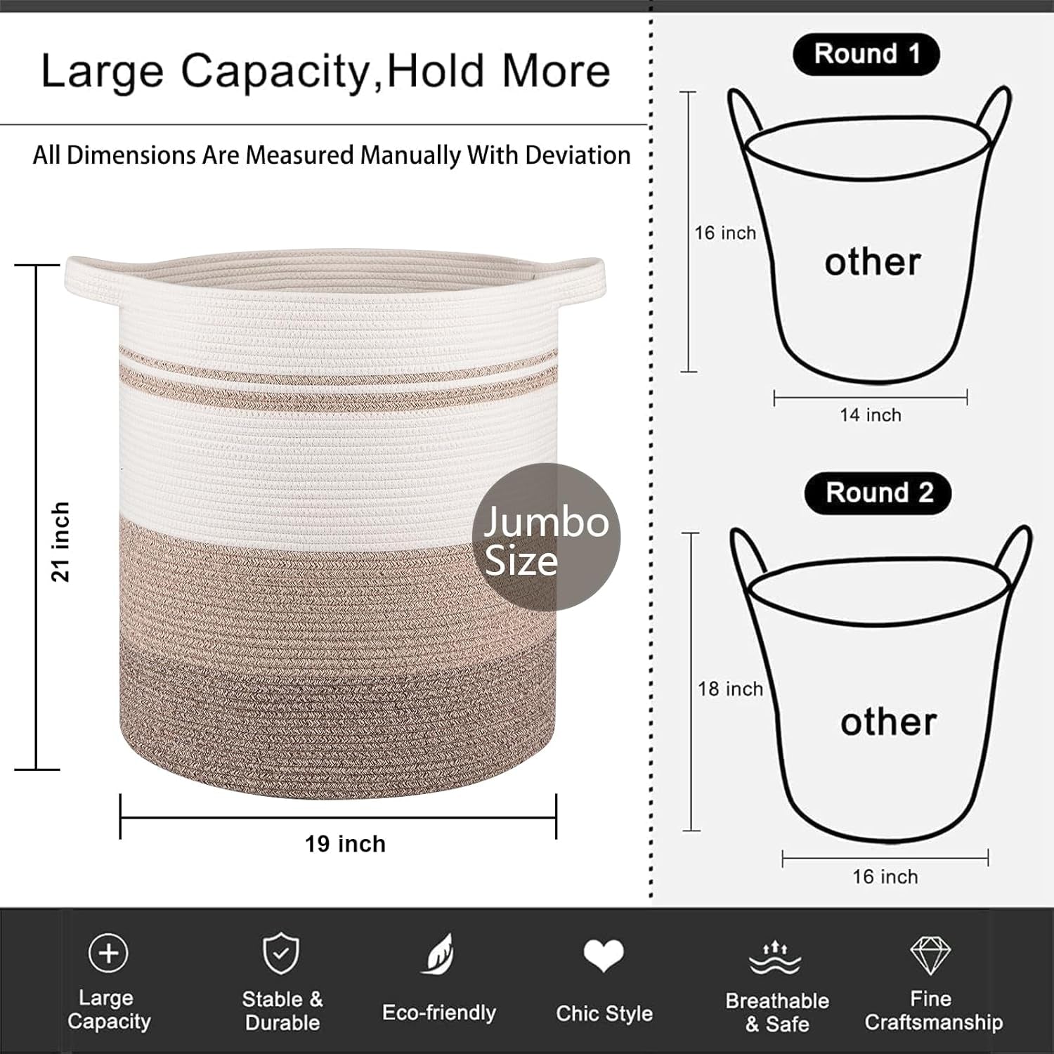 100L Laundry Baskets-Laundry Hamper, Storage Basket with Handles, Decorative Basket for Living Room, Woven Storage Basket for Toys Bin, Pillows, Blankets, Clothes-19X21In-Gradient Yellow