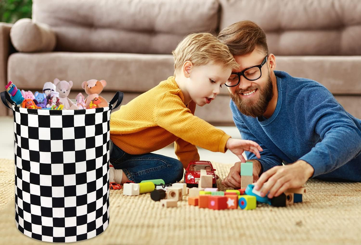 Boys Laundry Basket Hamper Kids Hamper Car Toy Organizer Bins for Room Decor,Gift Basket for Bedroom(Racing Flag)