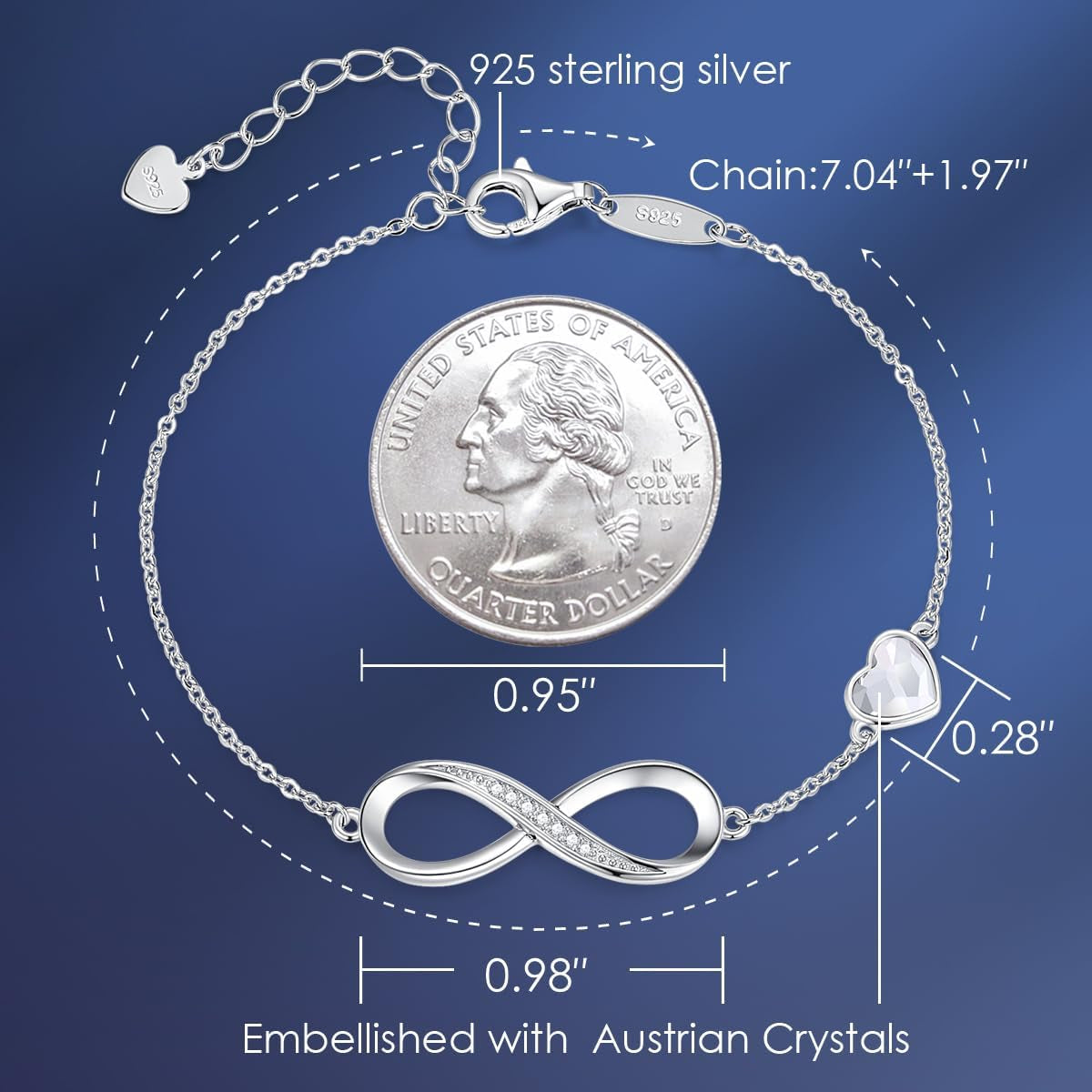 925 Sterling Silver Infinity Birthstone Bracelet Jewelry Gift for Women | Hypoallergenic,Non Tarnish,Heart Cz,Nickel-Free & Lead-Free,Anniversary Christmas Birthday Idea Gifts for Wife Girlfriend Her