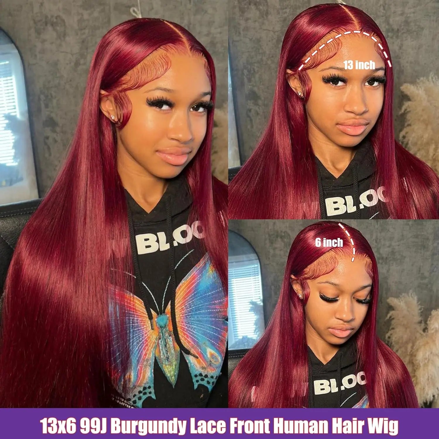 Tuneful 99J Burgundy Straight Lace Front Wigs Human Hair 99J Colored 13X6 HD Transparent Lace Frontal Wigs for Women 180% Density Human Hair Wigs Pre Plucked with Baby Hair