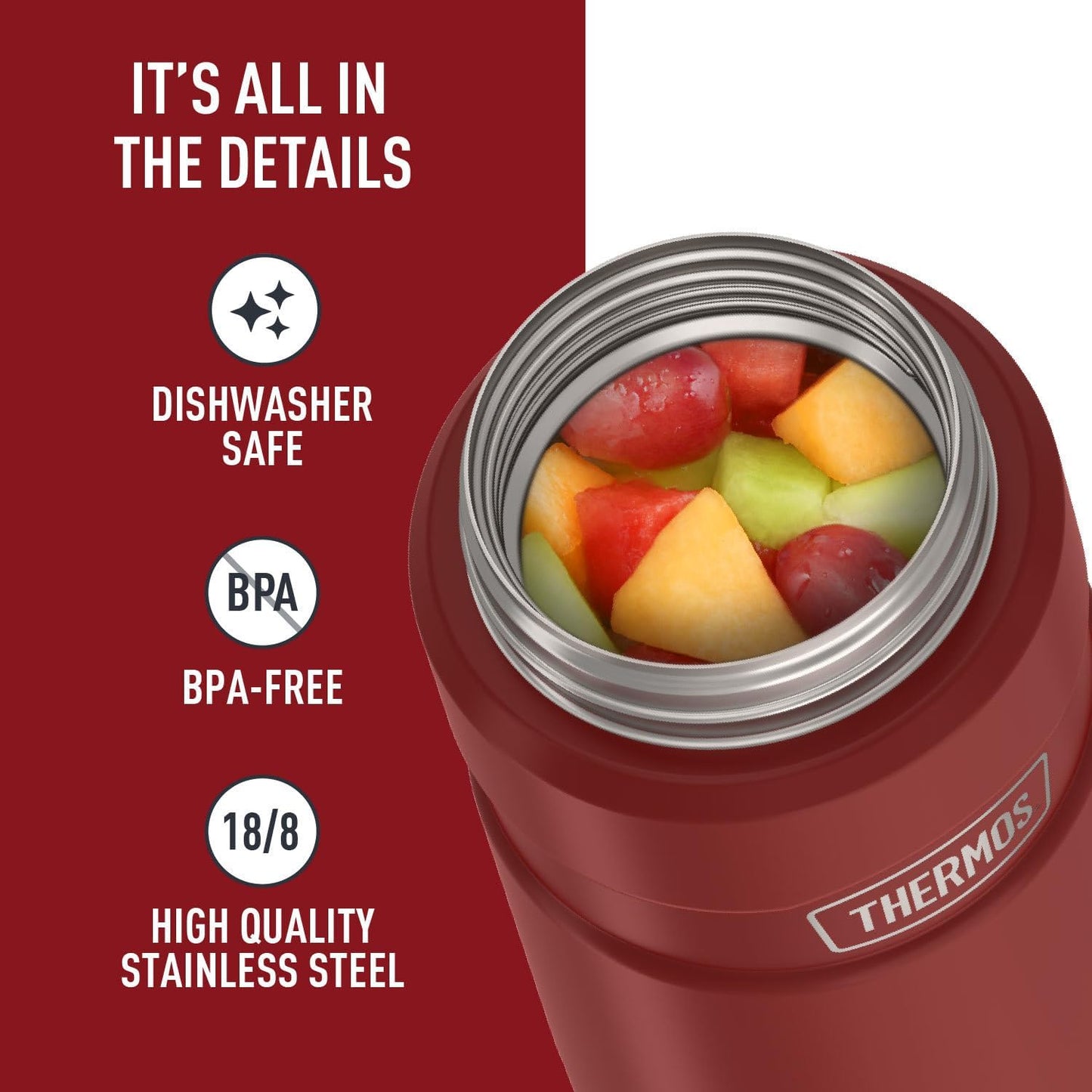SK3020MR4 Vacuum-Insulated Food Jar with Spoon, 24 Ounce, Matte Red