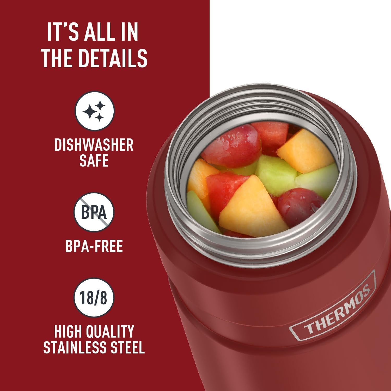 SK3020MR4 Vacuum-Insulated Food Jar with Spoon, 24 Ounce, Matte Red