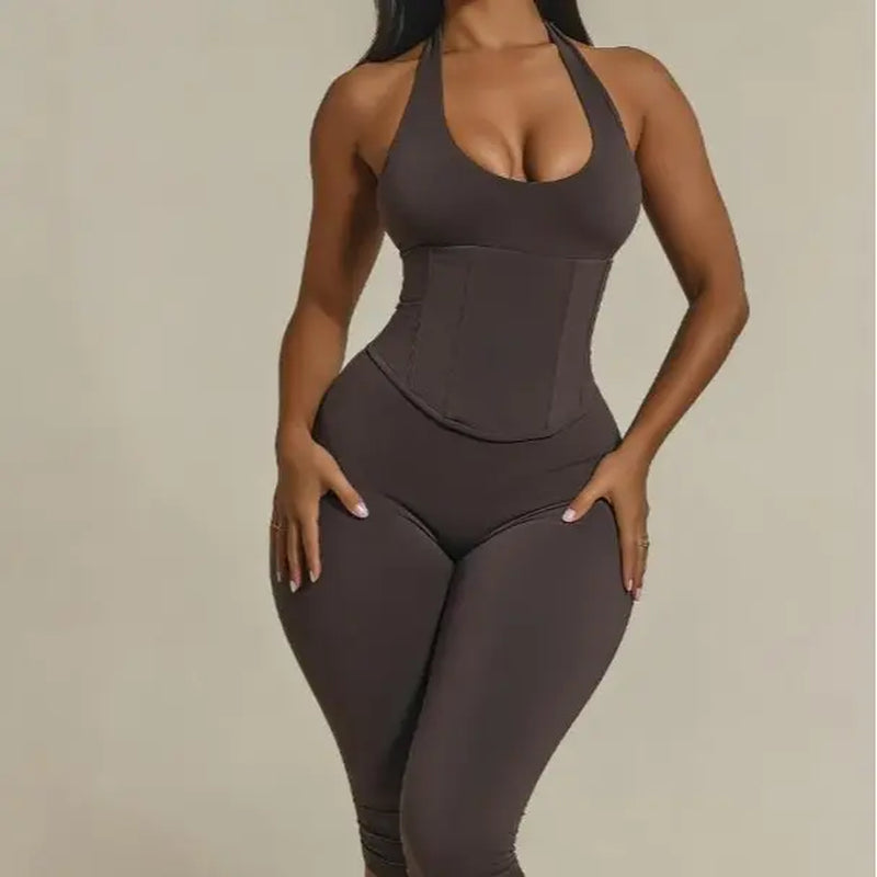 Women’S Seamless Polka Dot Shapewear Halter Bodysuit 2-Piece Set, Tummy Control & Butt Lift Waist Trainer