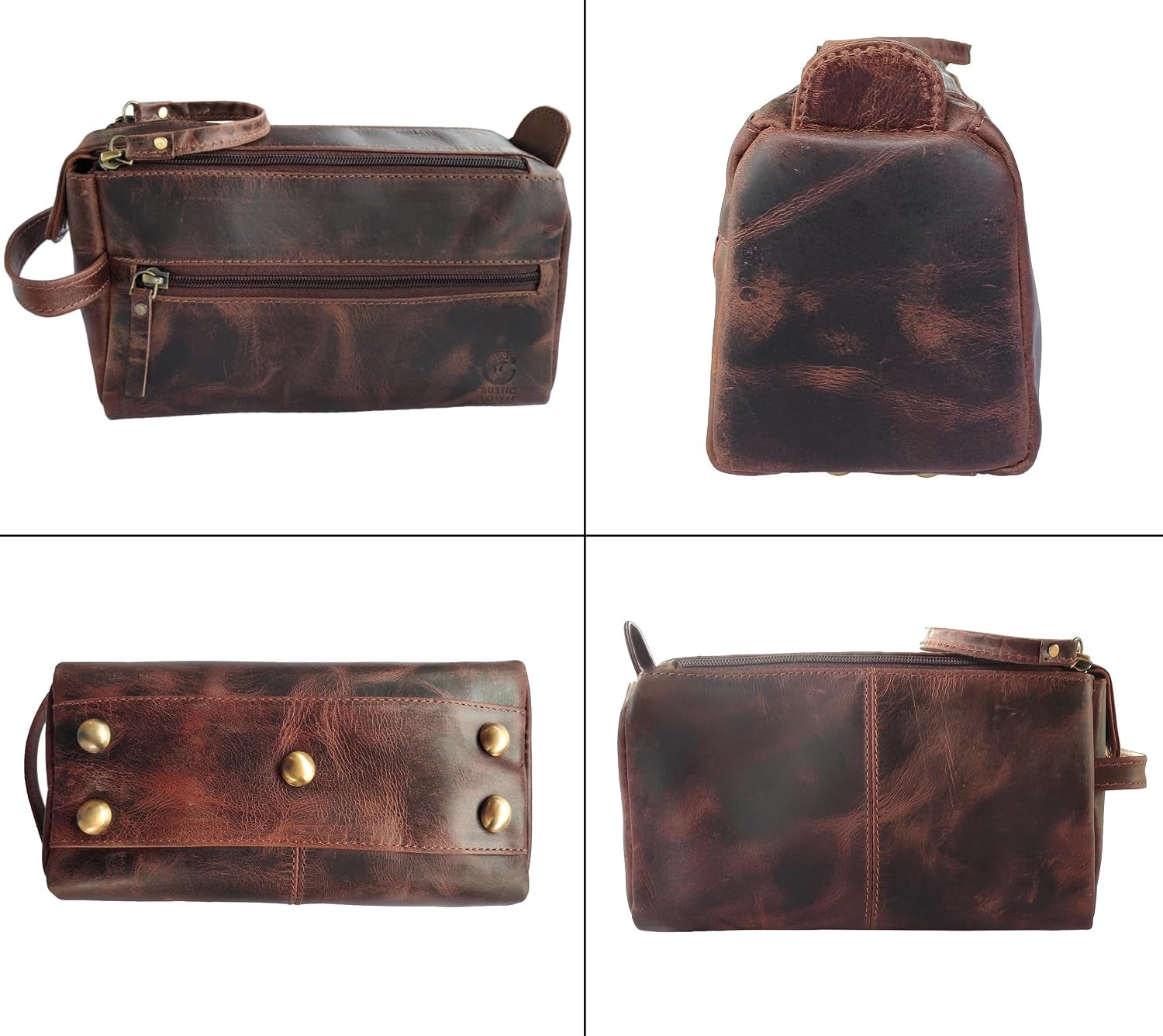 Leather Wash Bag for Men - Travel Toiletry Bag - Shaving Dopp Kit Toiletries Organizer - Leather Makeup Bag for Women | Main Compartment, Interior & Exterior Zip Pockets, YKK Zippers, Waterproof Lining; TSA Carry-On; Gifts for Him, Brown