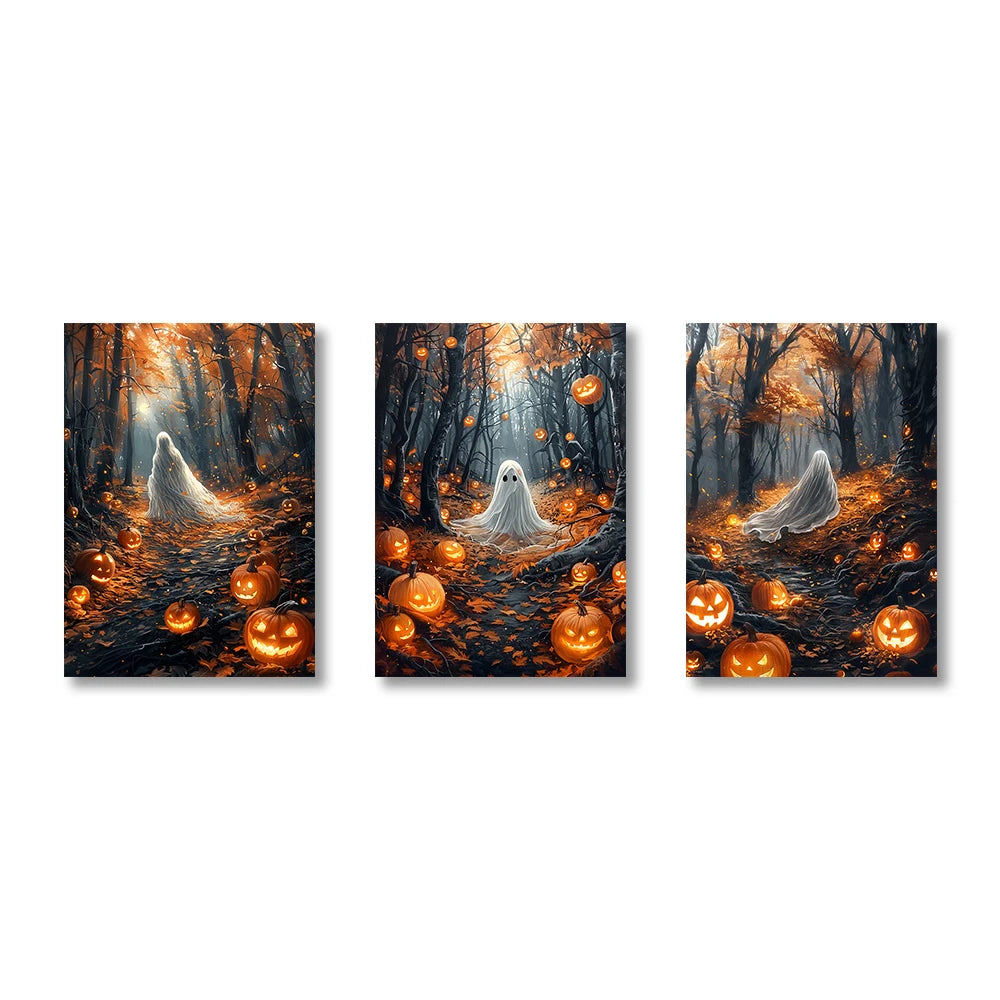3Pcs/Sets Ghost Skeleton Posters and Prints Canvas Painting Gothic Flowers Wall Art for Home Living Room Decor Halloween Gifts