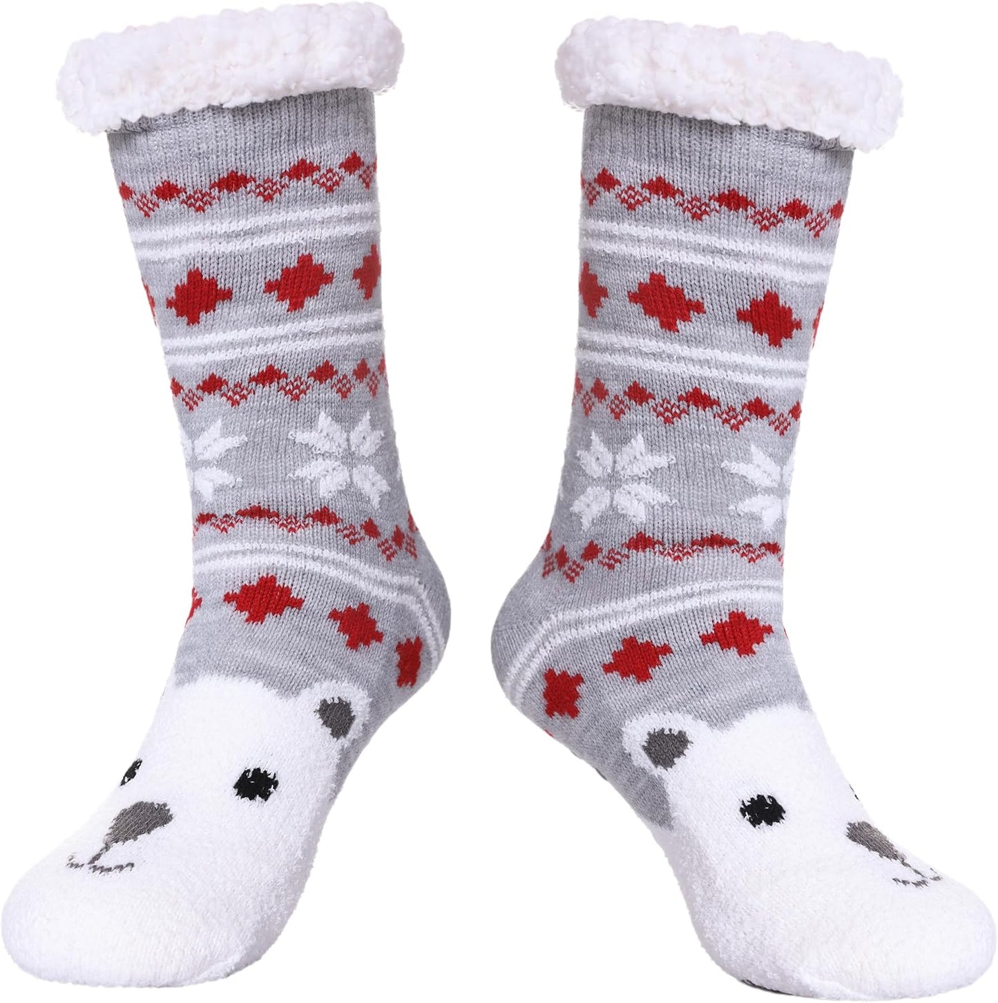 Fuzzy Slipper Socks for Women with Grips Cozy Soft Winter Non Slip Warm Socks