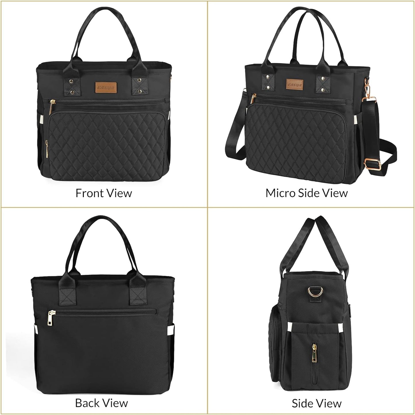 Large Insulated Lunch Bag for Work, Women'S Nylon Thermal Lunch Box, Leakproof Cooler Tote Bag with Storage Pocket (Black)