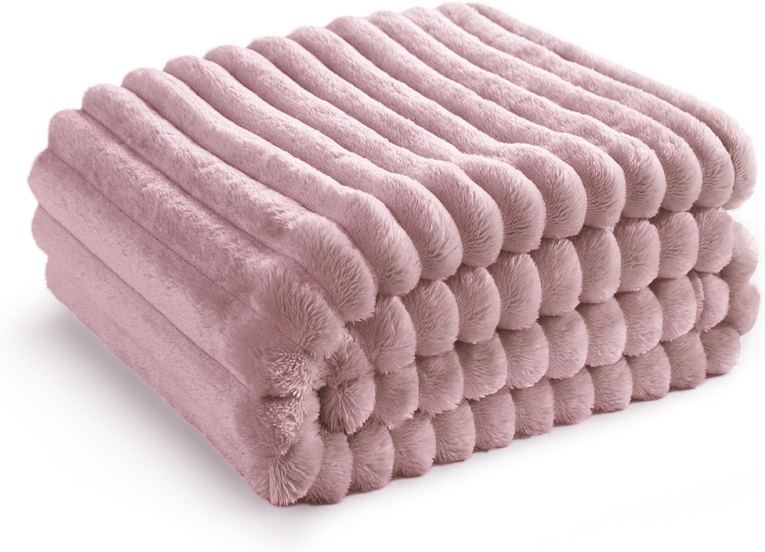 Fleece Throw Blanket for Sofa - Fluffy Throw, Pink, 150X200 Cm | Striped Soft Cute and Cosy, Lightweight Warmth, Perfect for Room Decor, Travel, Camping, Gifts for Women and Girls