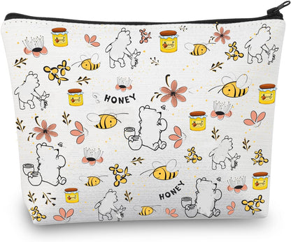 Cartoon Bear Makeup Bag Cosmetic Bag Bear Lover Gifts Bag for Women Friends Honey Bee Gifts Travel Pouch Toiletry Case (Bear Bag)