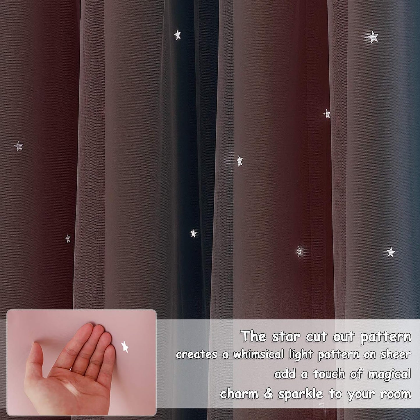 Blackout Pink Curtains - Stars Cut Out for Kids Nursery, Girls Room, Thermal Drapery with Eyelet, 2 Panels, W46 X L72 Inch (117X183 Cm), Pink