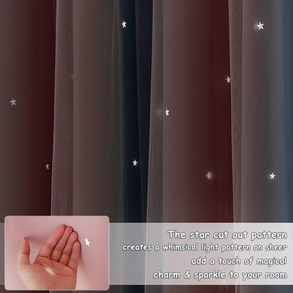 Blackout Pink Curtains - Stars Cut Out for Kids Nursery, Girls Room, Thermal Drapery with Eyelet, 2 Panels, W46 X L72 Inch (117X183 Cm), Pink